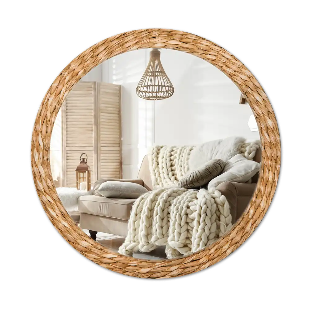Round mirror frame with print Wicker pattern