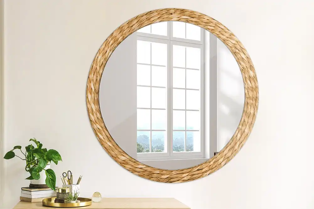 Round mirror frame with print Wicker pattern