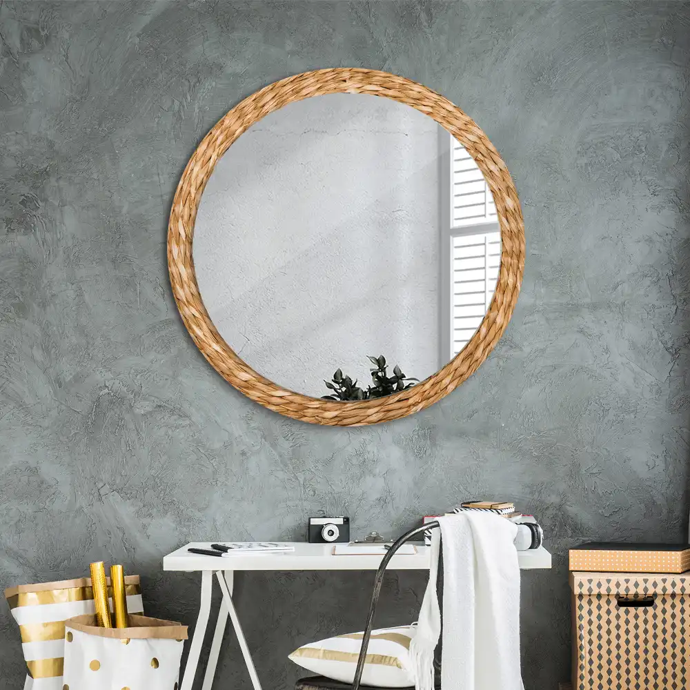 Round mirror frame with print Wicker pattern