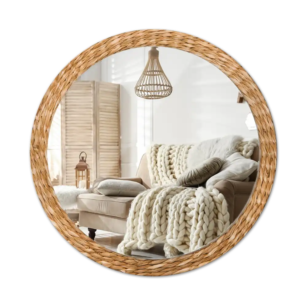Round mirror frame with print Wicker pattern