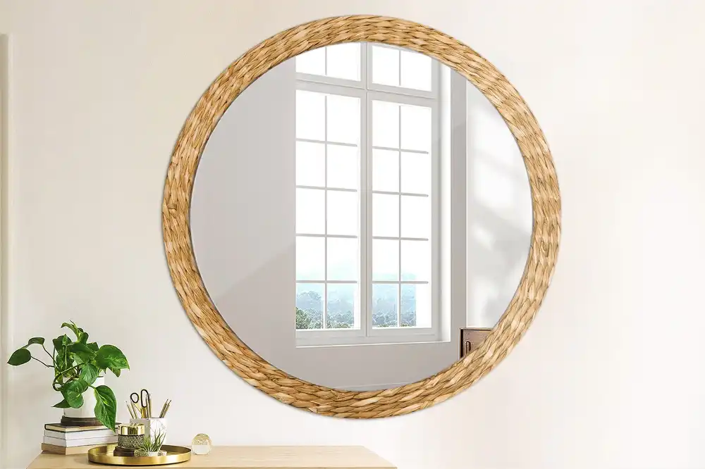 Round mirror frame with print Wicker pattern