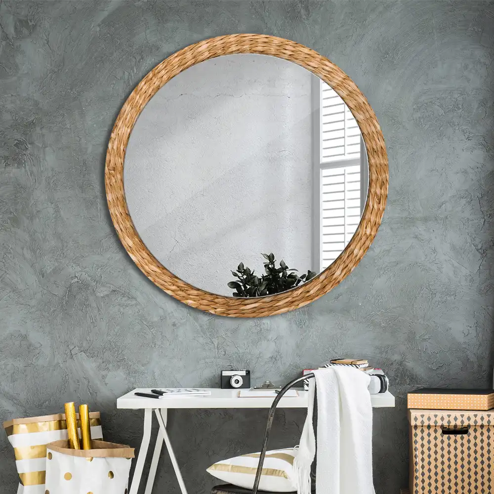 Round mirror frame with print Wicker pattern