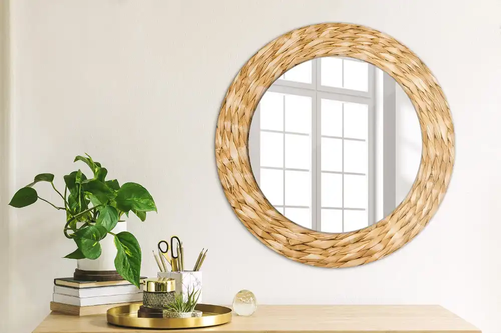 Round mirror frame with print Wicker pattern