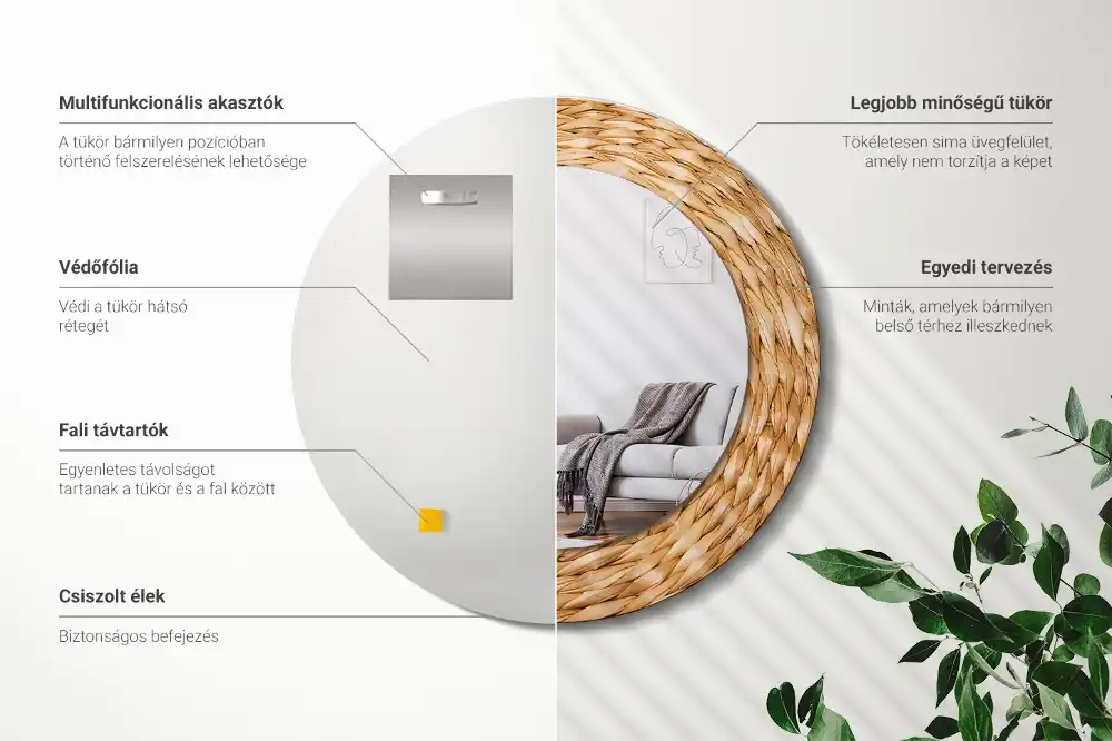 Round mirror frame with print Wicker pattern