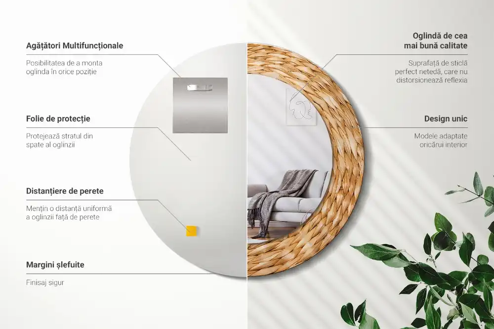 Round mirror frame with print Wicker pattern