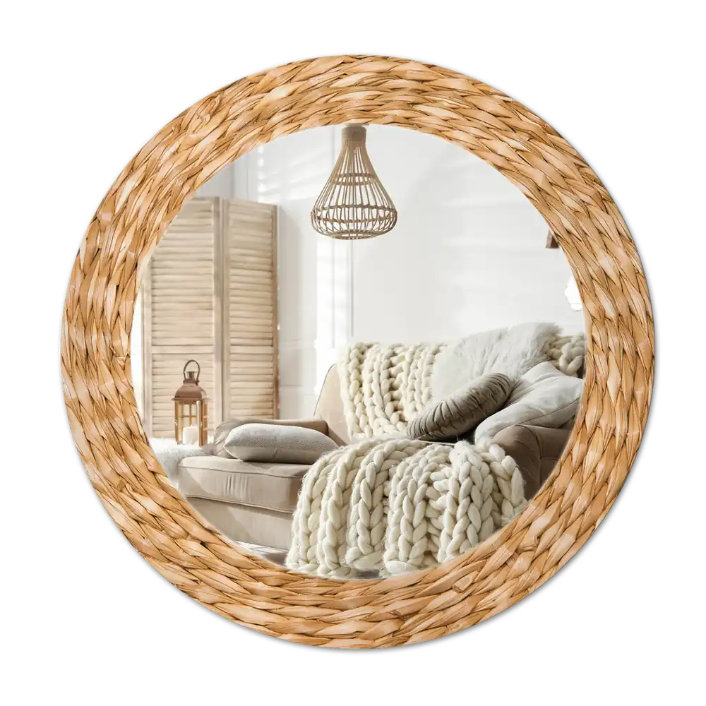 Round mirror frame with print Wicker pattern