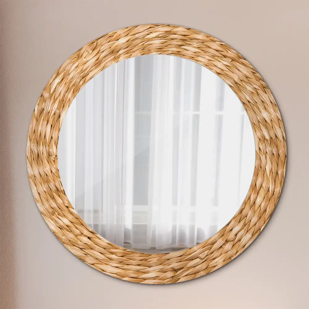 Round mirror frame with print Wicker pattern