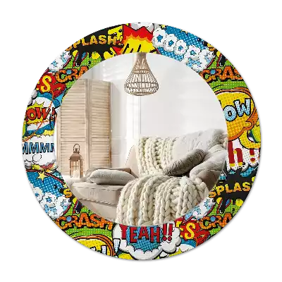 Round printed mirror Comic book style pattern
