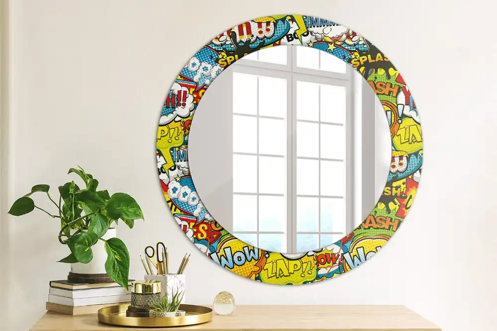 Round printed mirror Comic book style pattern