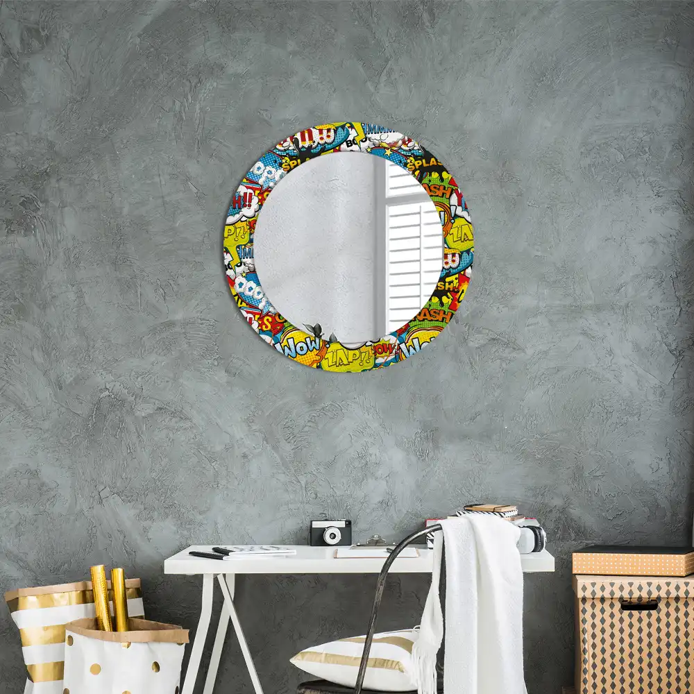 Round printed mirror Comic book style pattern