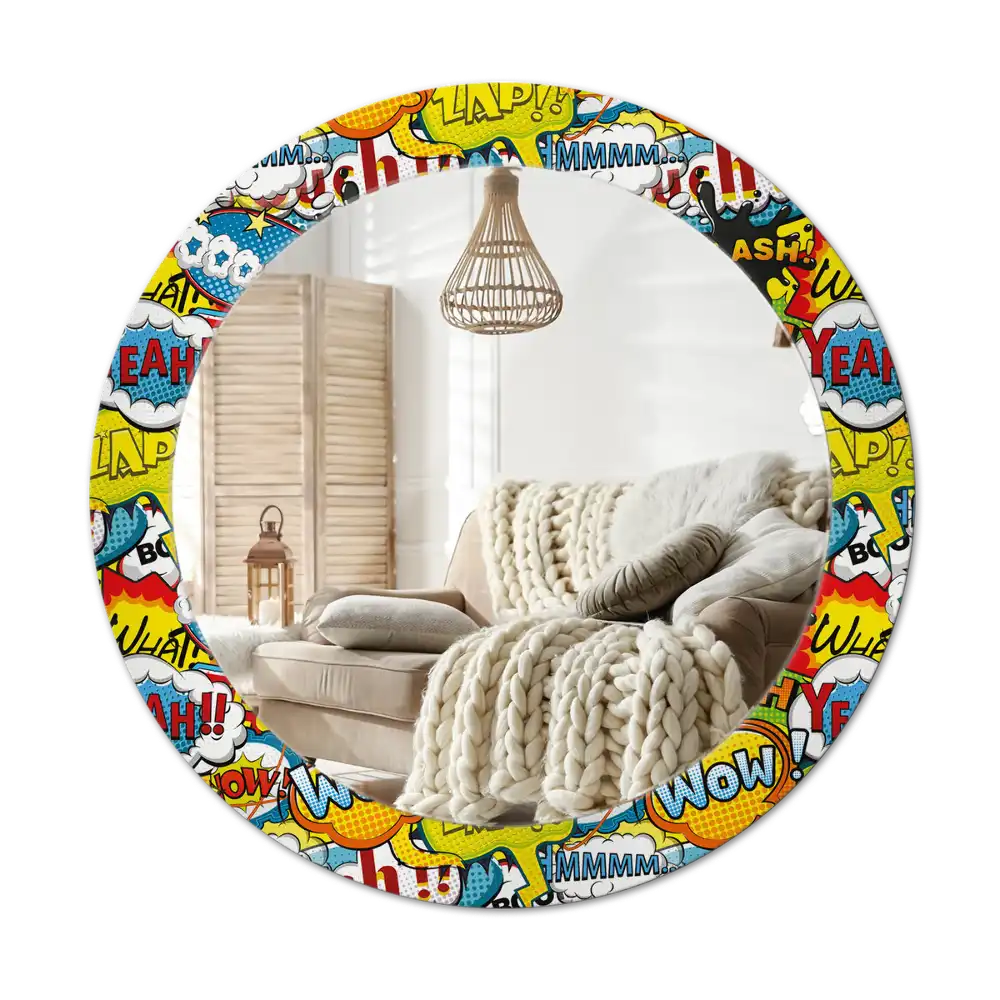 Round printed mirror Comic book style pattern