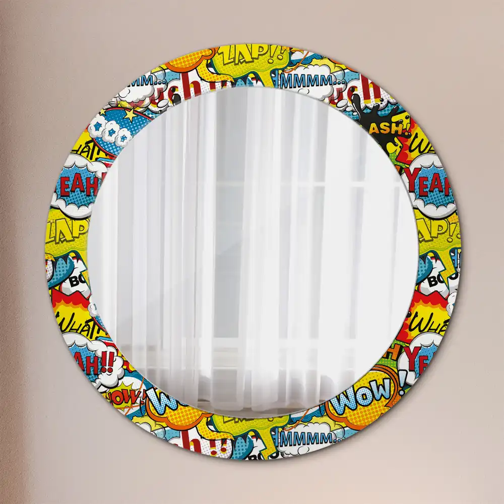 Round printed mirror Comic book style pattern