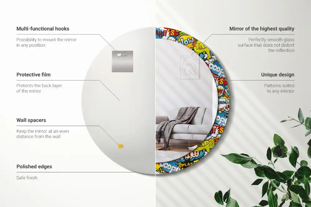 Round printed mirror Comic book style pattern