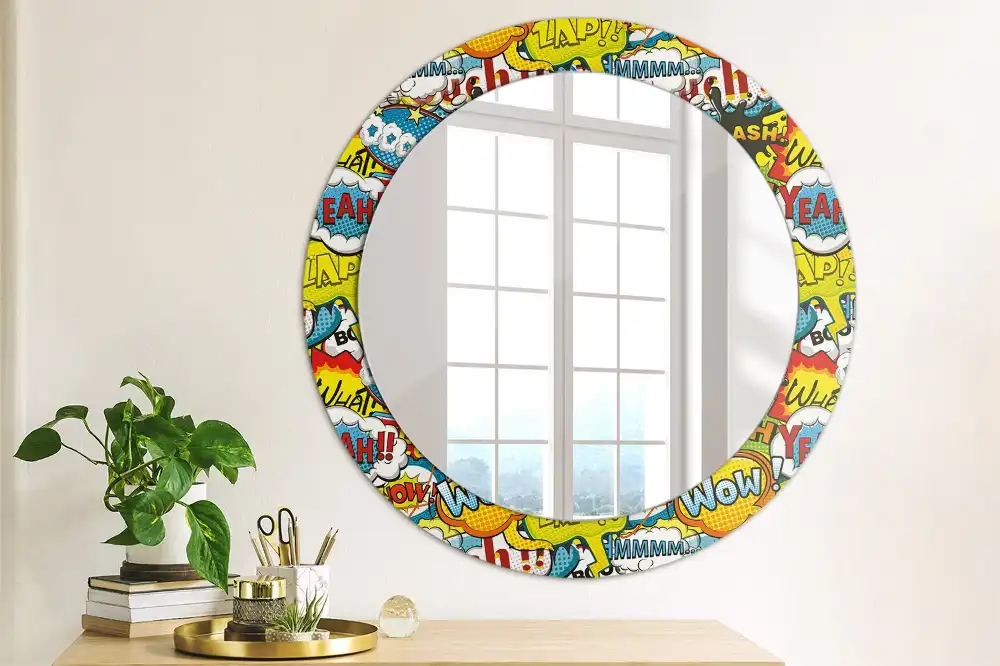 Round printed mirror Comic book style pattern