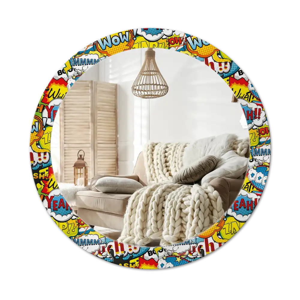Round printed mirror Comic book style pattern