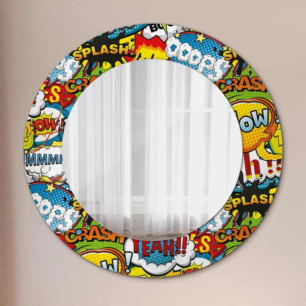 Round printed mirror Comic book style pattern