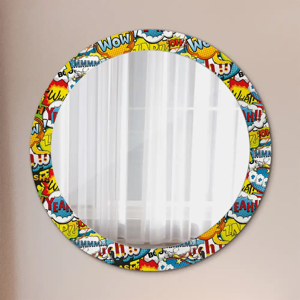 Round printed mirror Comic book style pattern