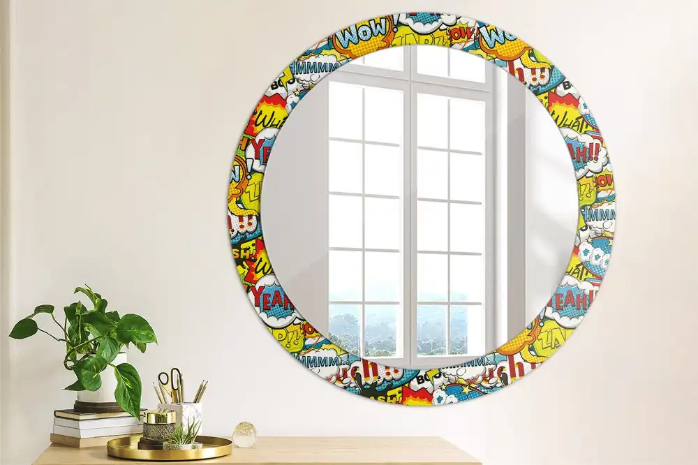 Round printed mirror Comic book style pattern