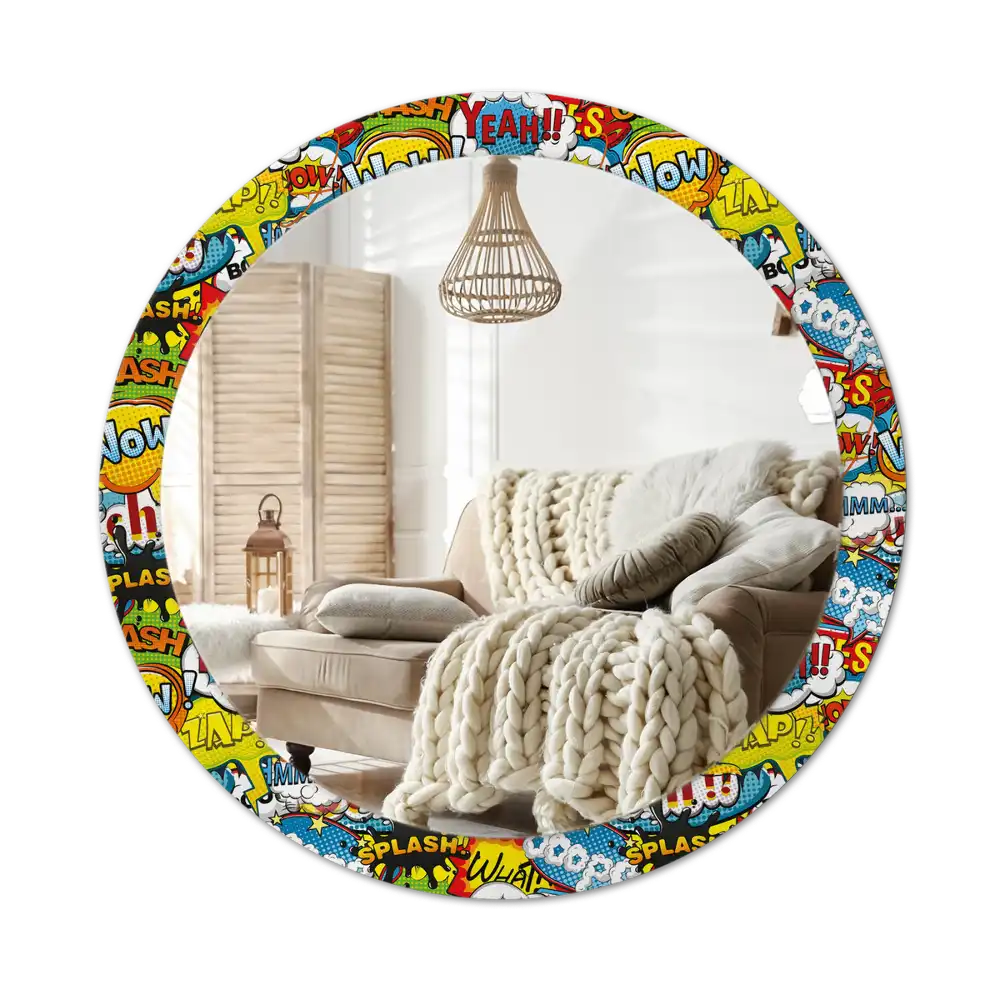 Round printed mirror Comic book style pattern