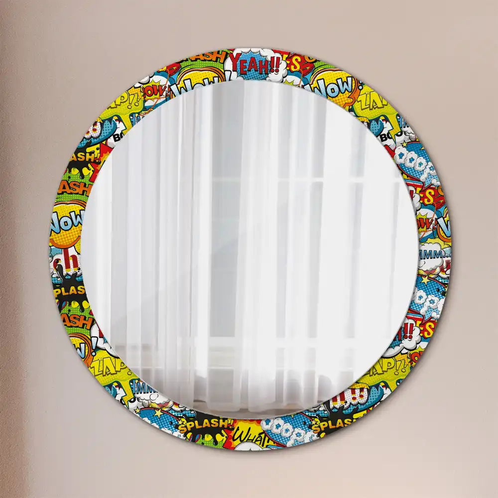 Round printed mirror Comic book style pattern
