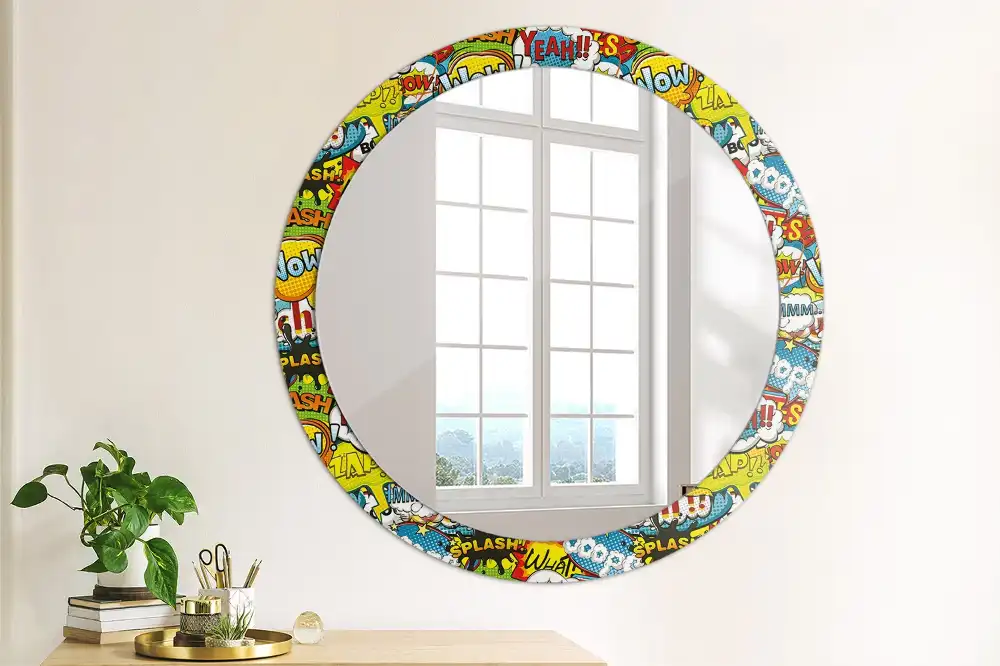 Round printed mirror Comic book style pattern