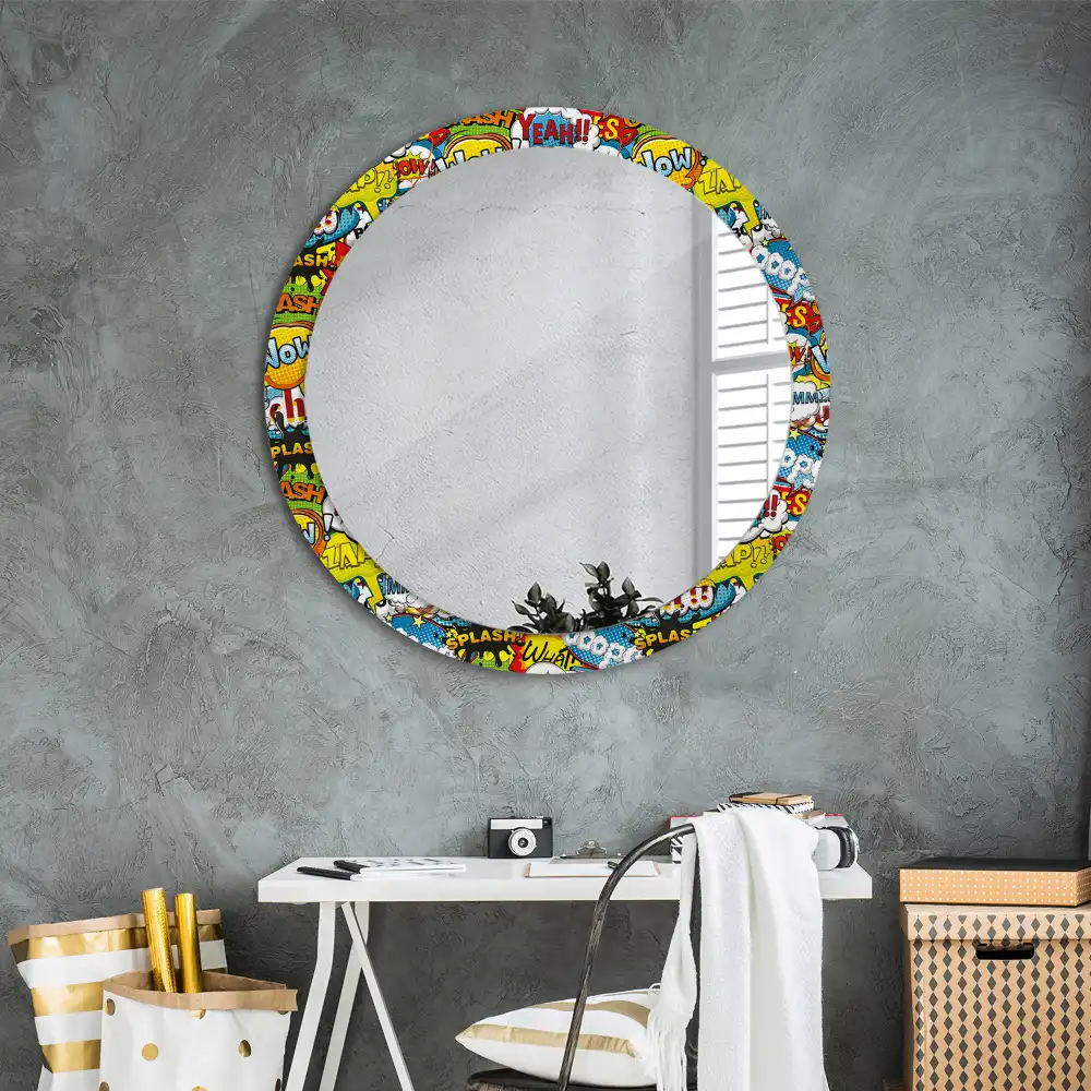 Round printed mirror Comic book style pattern