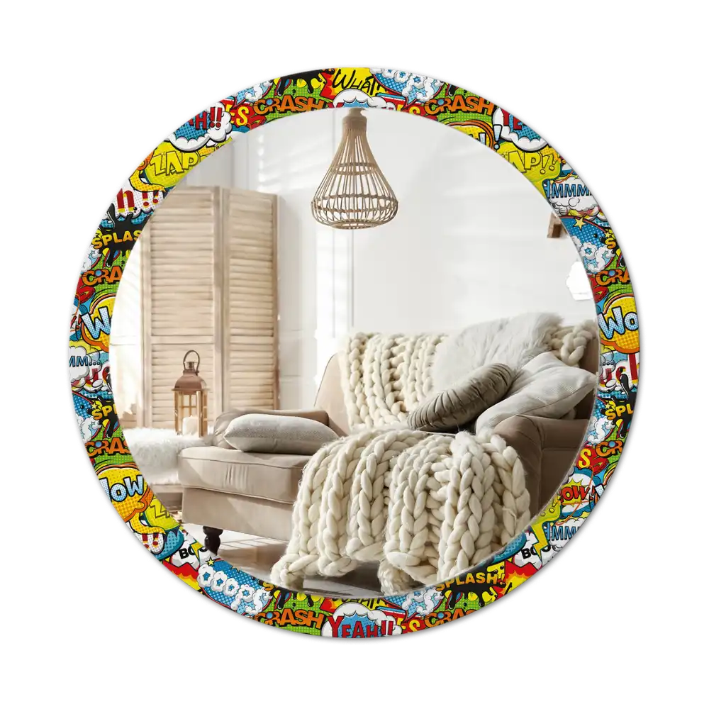 Round printed mirror Comic book style pattern