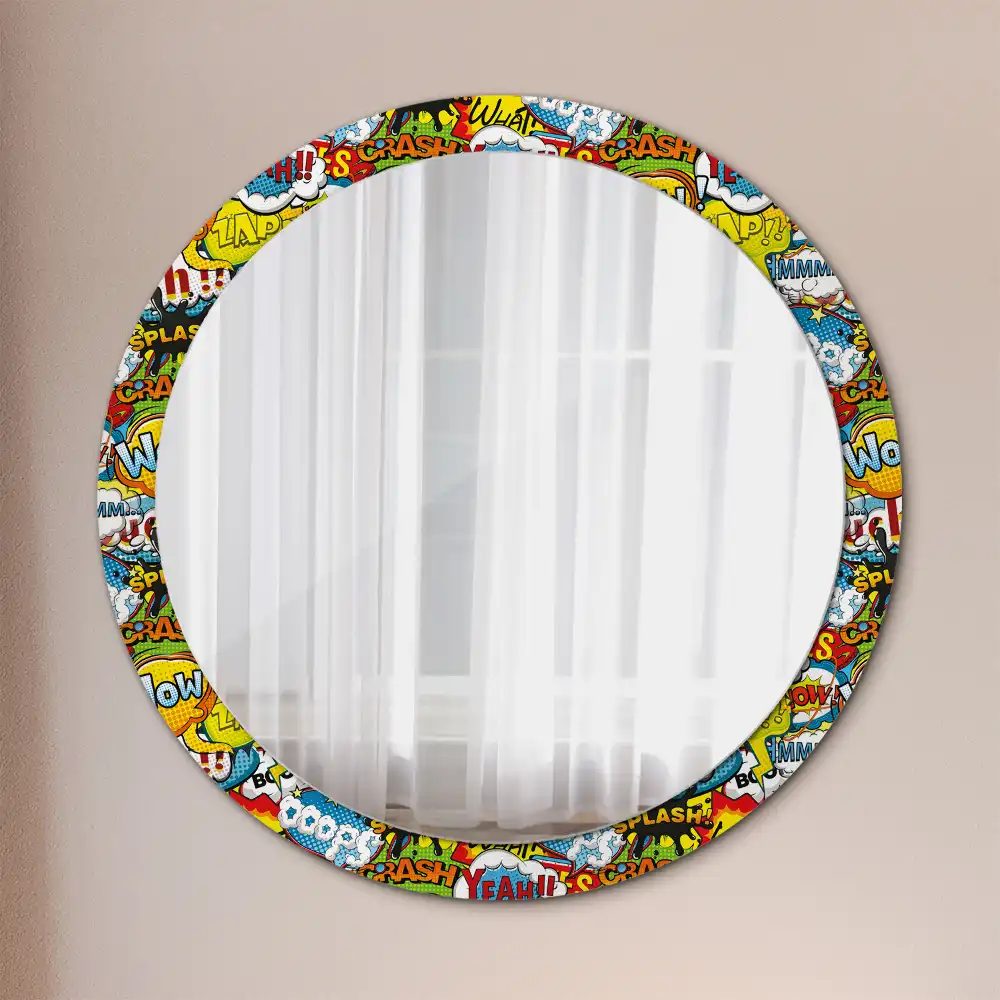Round printed mirror Comic book style pattern
