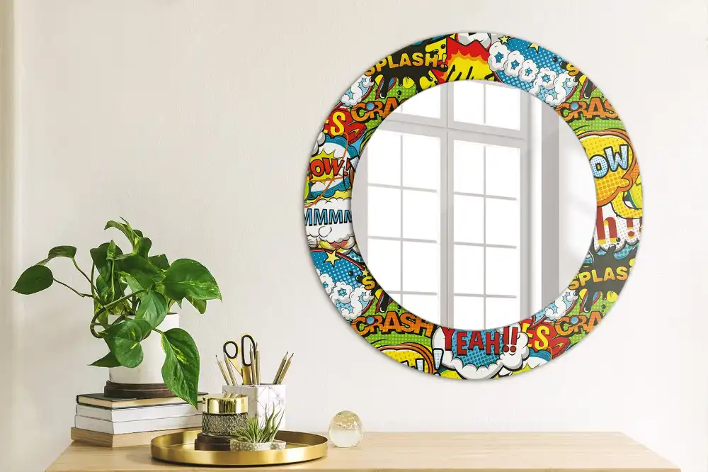Round printed mirror Comic book style pattern