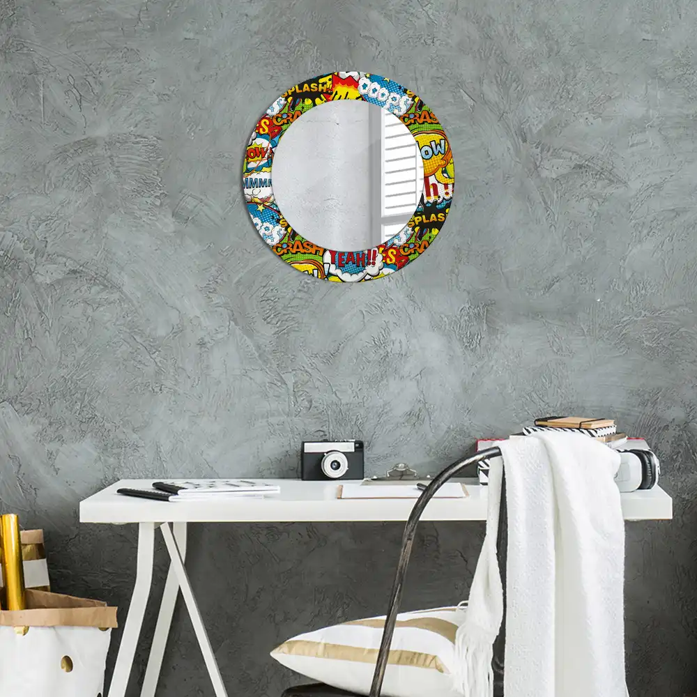 Round printed mirror Comic book style pattern