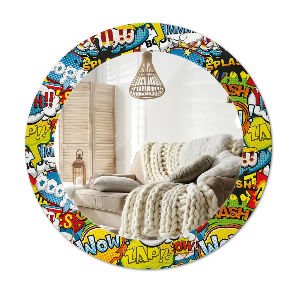 Round printed mirror Comic book style pattern