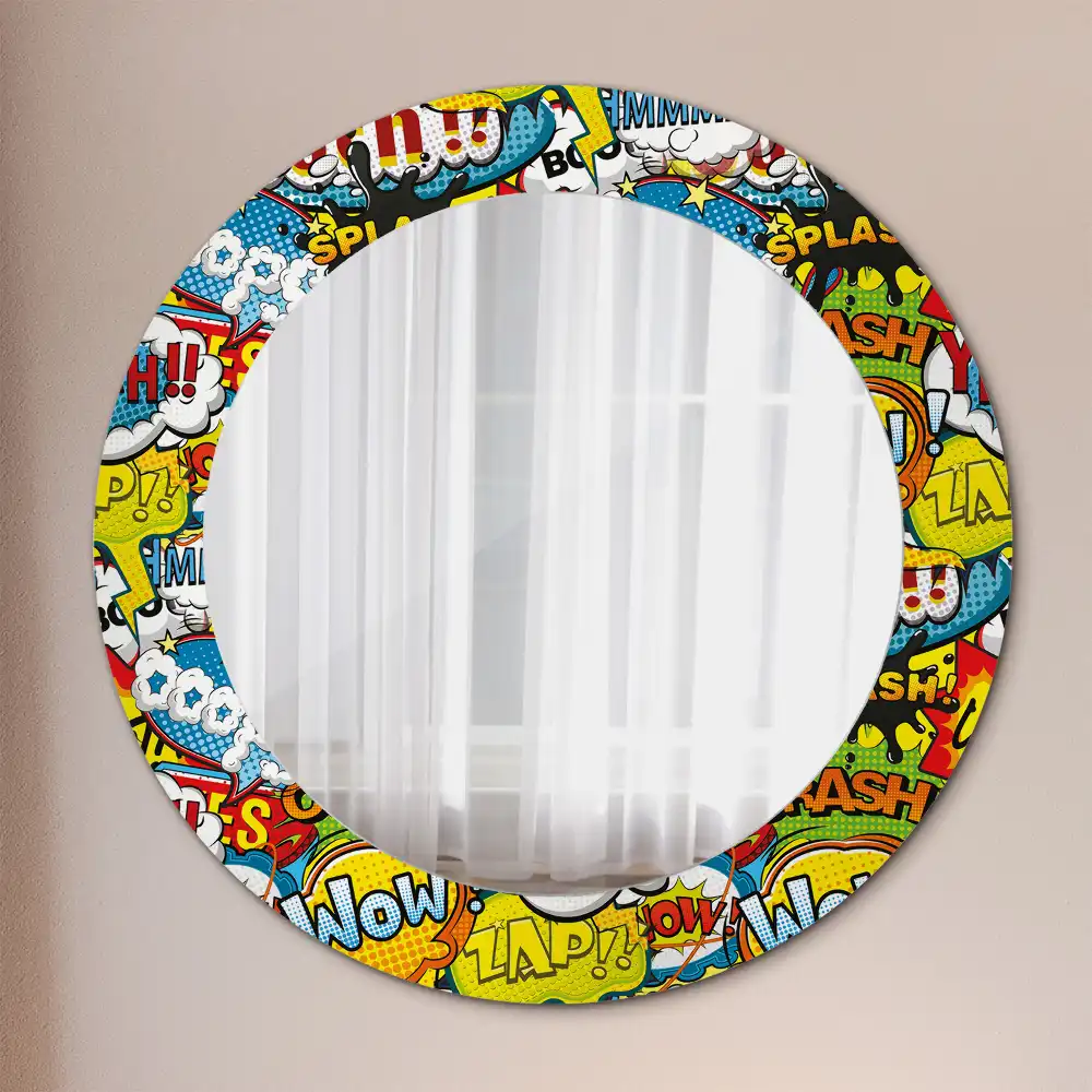 Round printed mirror Comic book style pattern