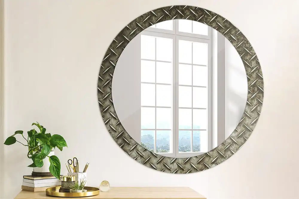 Round decorative mirror Steel texture