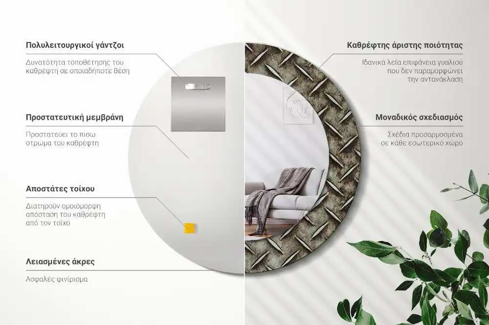 Round decorative mirror Steel texture