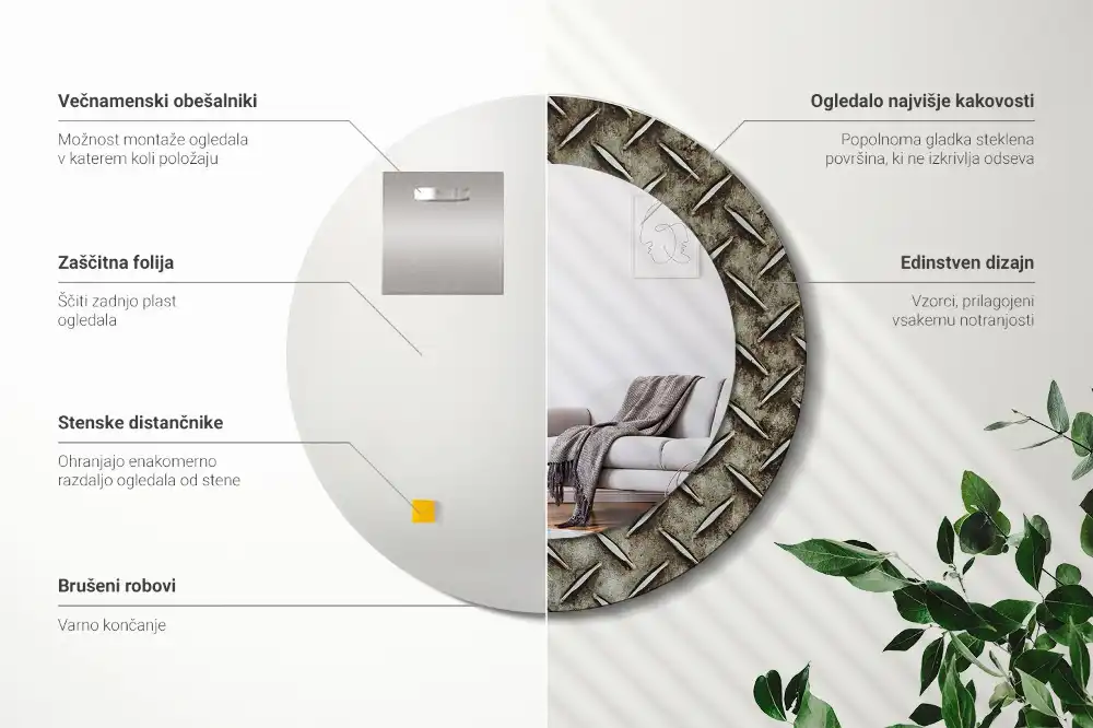Round decorative mirror Steel texture
