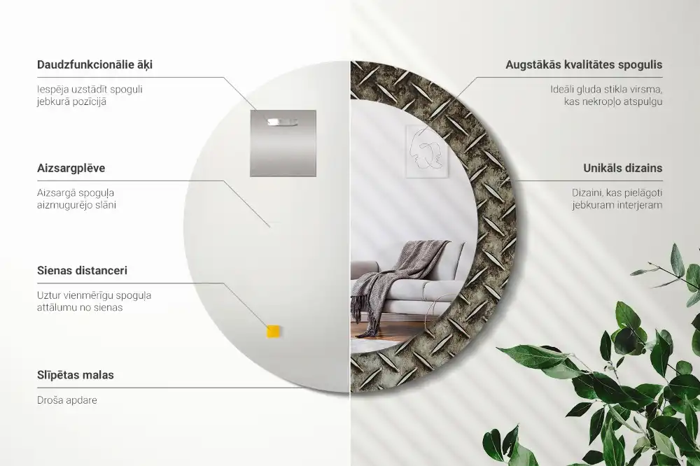 Round decorative mirror Steel texture