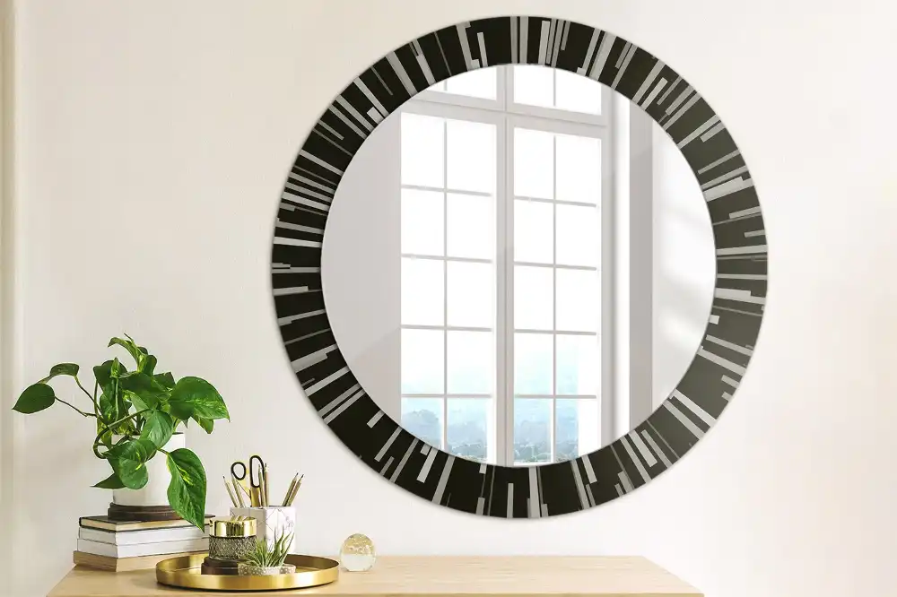 Round mirror frame with print Radiant composition