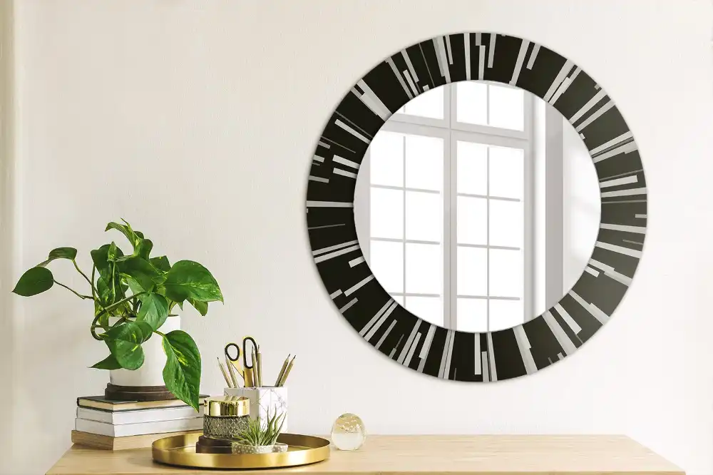 Round mirror frame with print Radiant composition