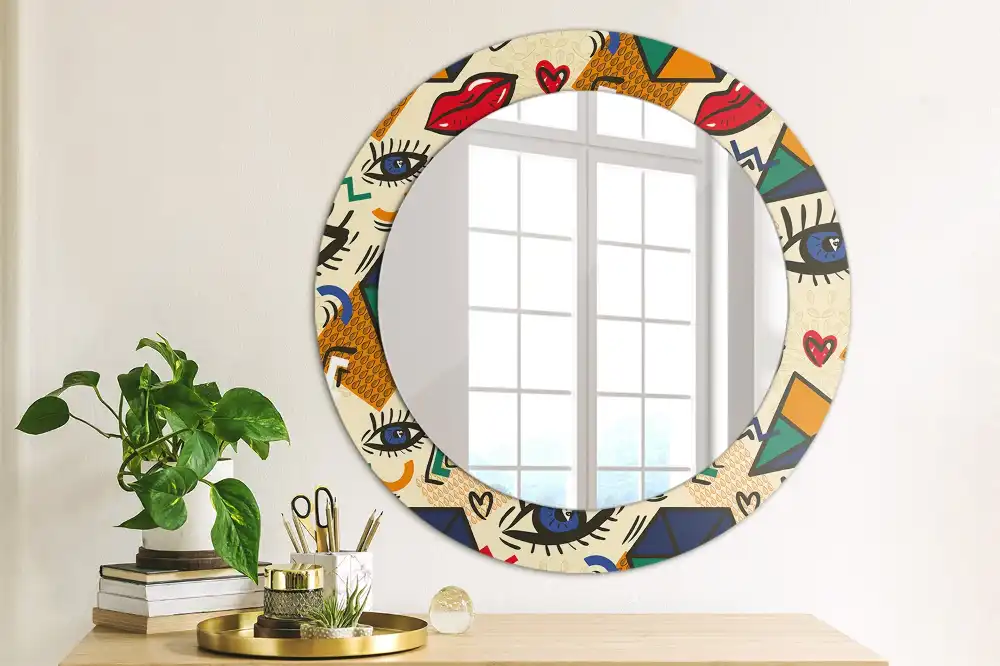 Round printed mirror Pop art style
