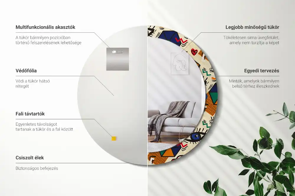 Round printed mirror Pop art style