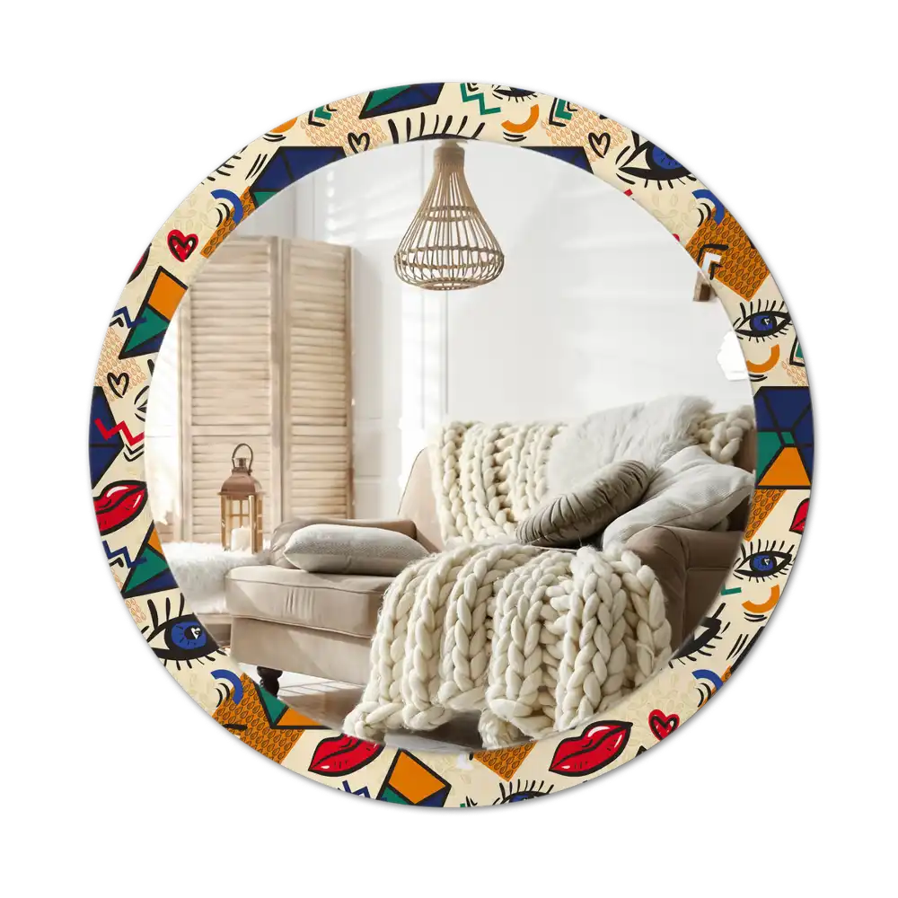 Round printed mirror Pop art style