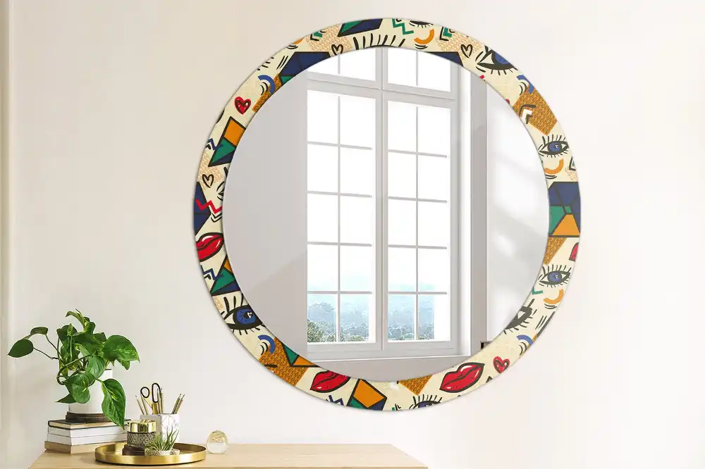 Round printed mirror Pop art style