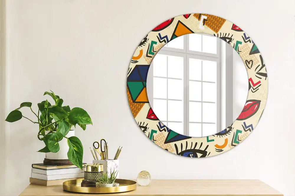 Round printed mirror Pop art style