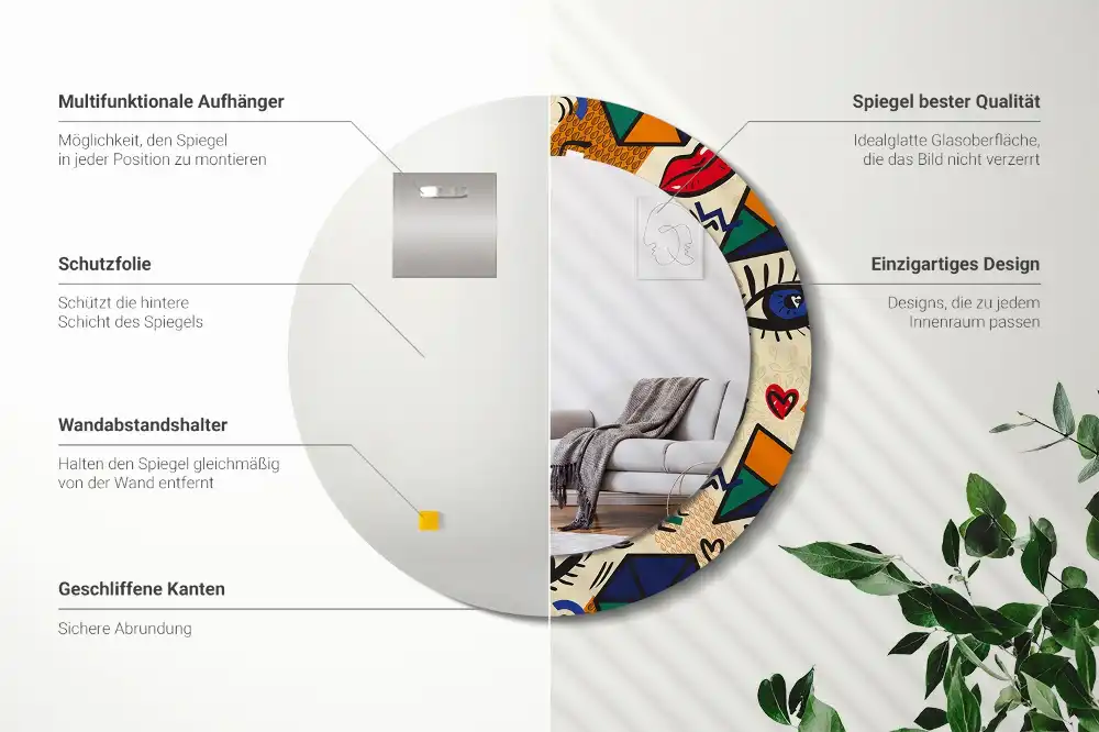 Round printed mirror Pop art style