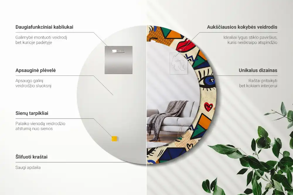 Round printed mirror Pop art style