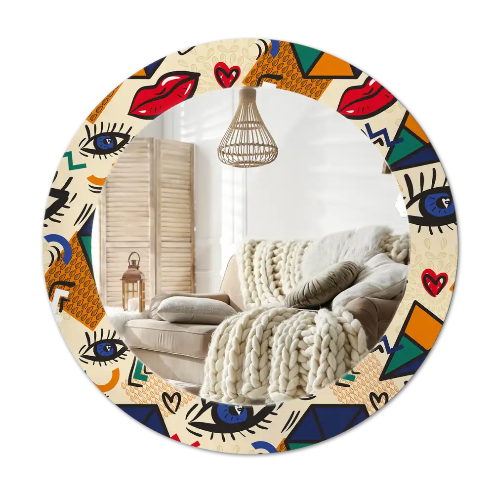 Round printed mirror Pop art style