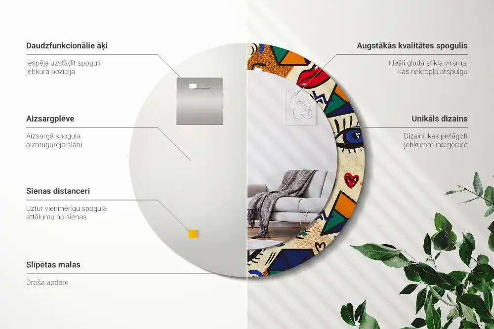 Round printed mirror Pop art style