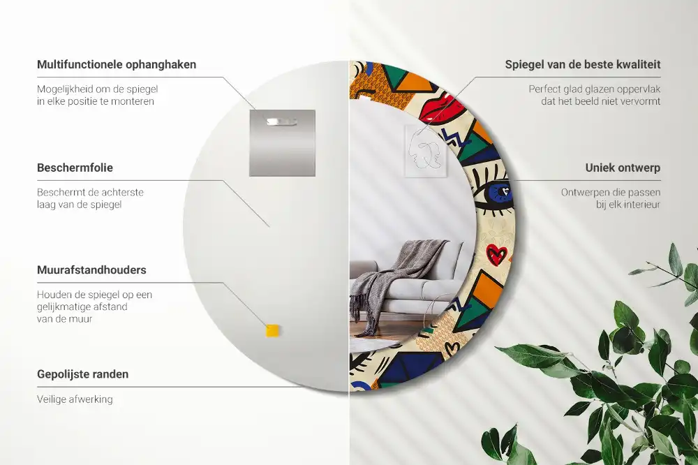 Round printed mirror Pop art style