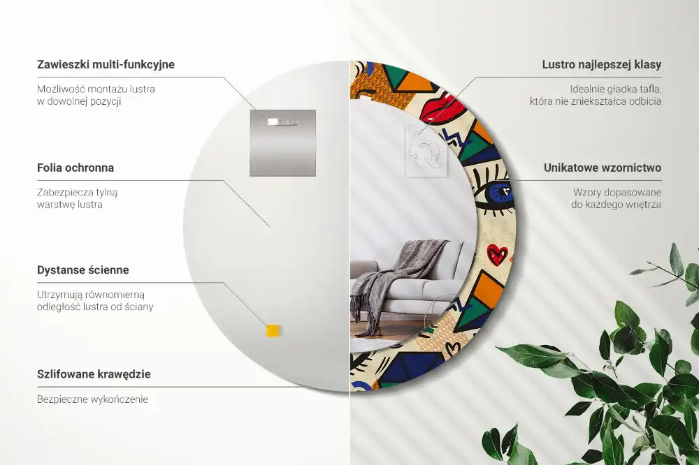 Round printed mirror Pop art style