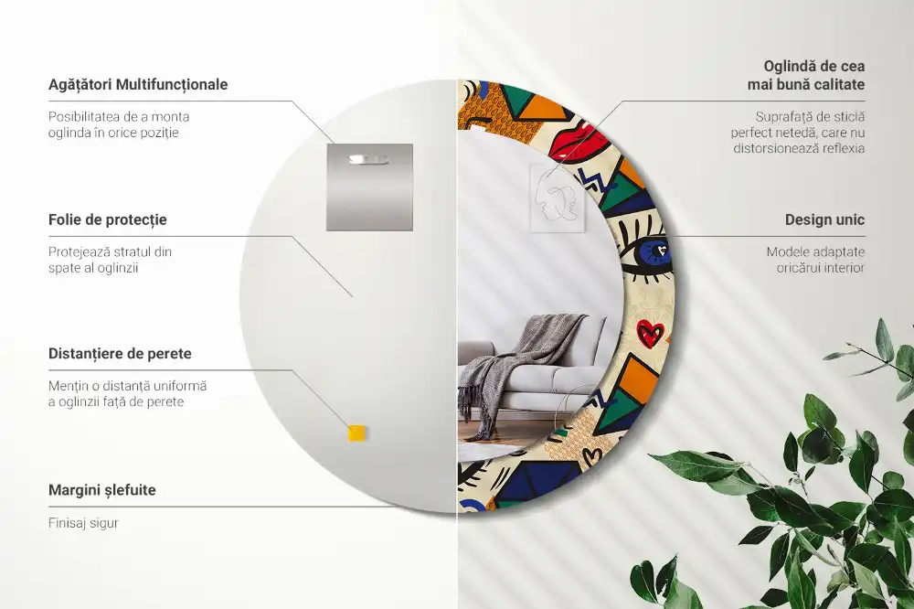 Round printed mirror Pop art style